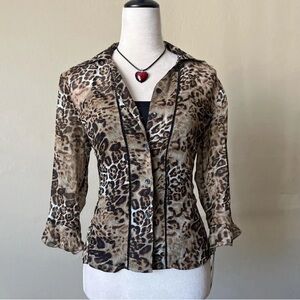 Elegant Leopard Print Button-Up Blouse